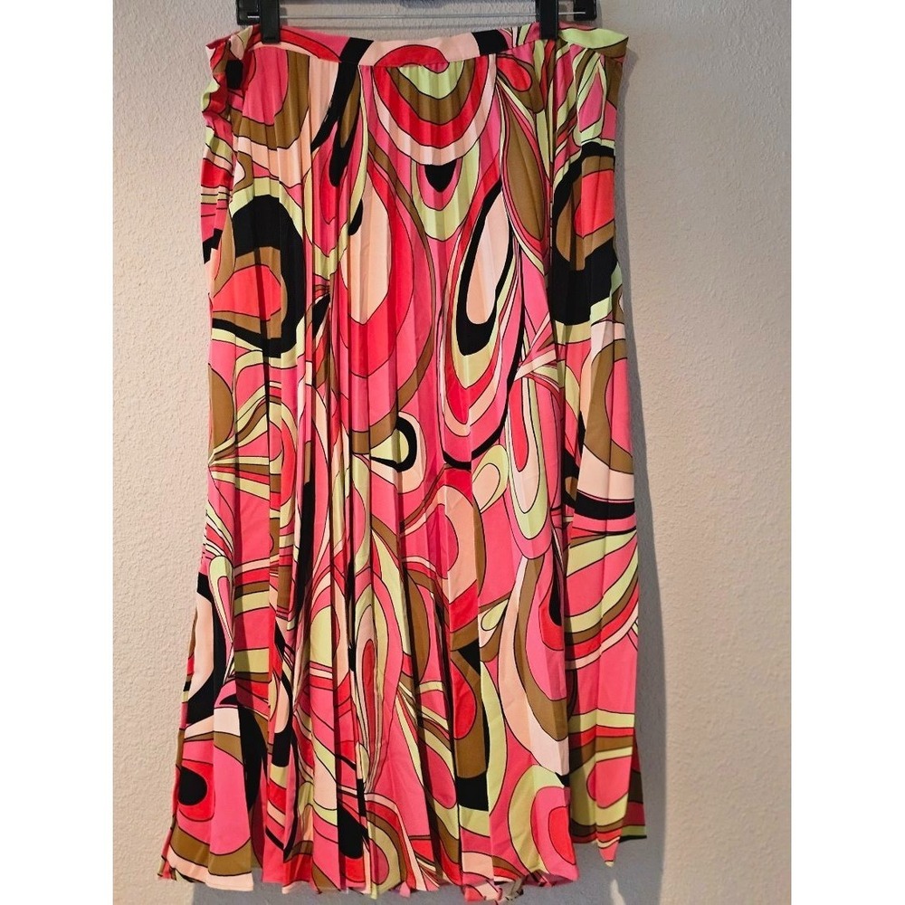 David Meister Retro Inspired Print Zipper Pleated Skirt Size XL- Summer Colors